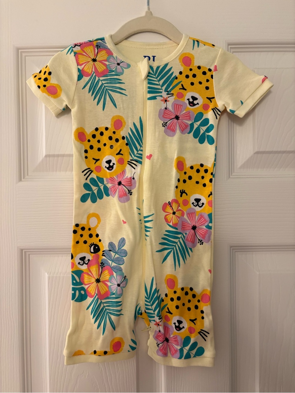 Children’s Place Yellow Leopard Floral Short Sleeve One-Piece pajamas